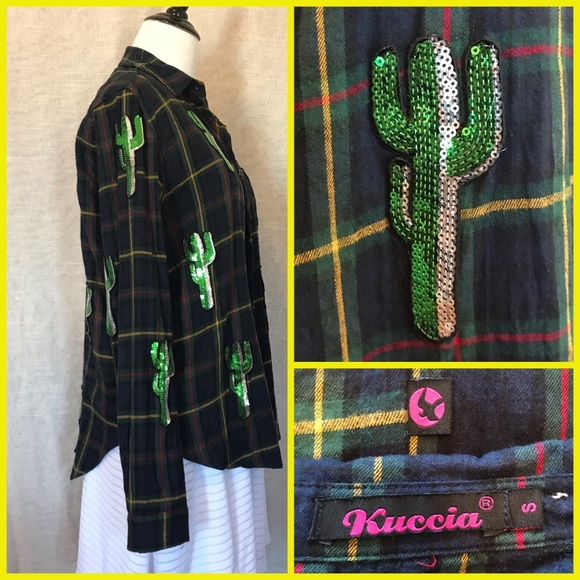 Kuccia Sequin Cactus Flannel - Picture 4 of 5